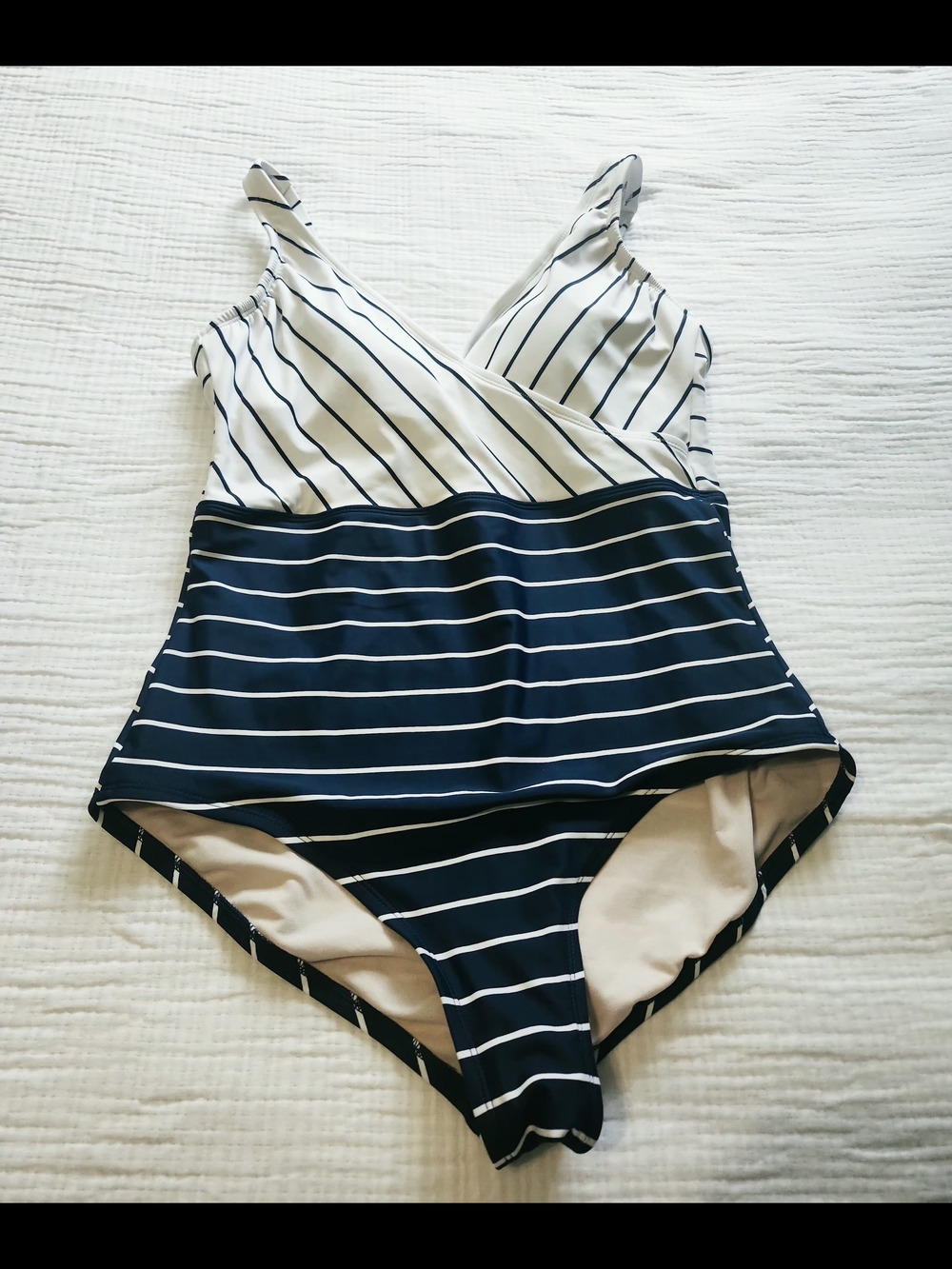 Kona Sol Navy and White Striped One-Piece Swimsuit - Picture 9 of 10